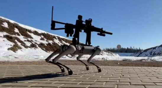 Come watch the robot dog shoot with the gun on