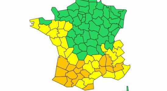 Heatwave vigilance orange yellow Map of the departments on vigilance