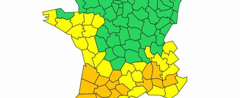 Heatwave vigilance orange yellow Map of the departments on vigilance