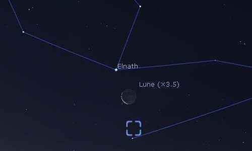 The Moon in rapprochement with Elnath and the Crab Nebula