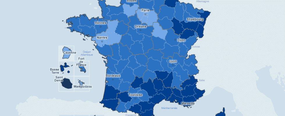 Covid map incidence rate in France by department