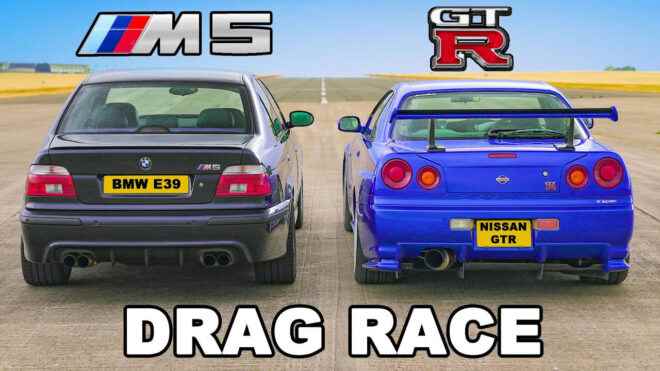 Video BMW E39 M5 and R34 GT R Skyline drag race