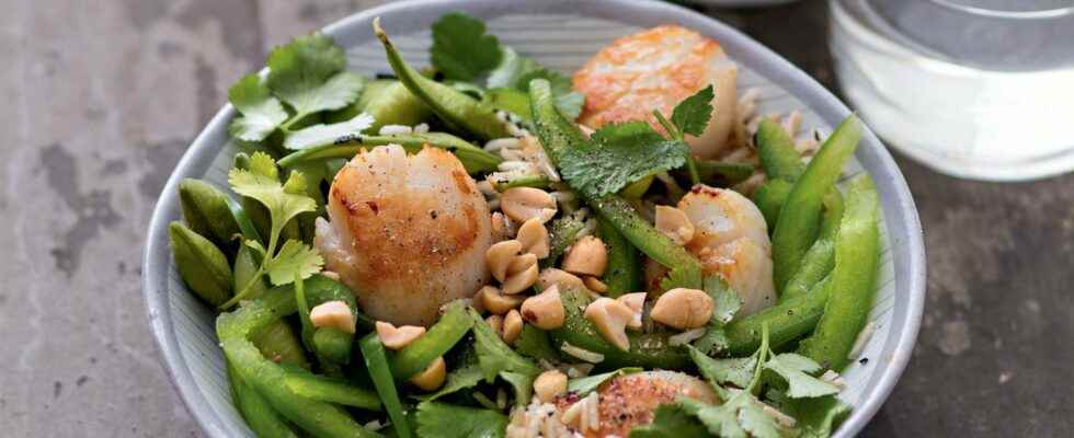 Buddha bowl with scallops and peanuts