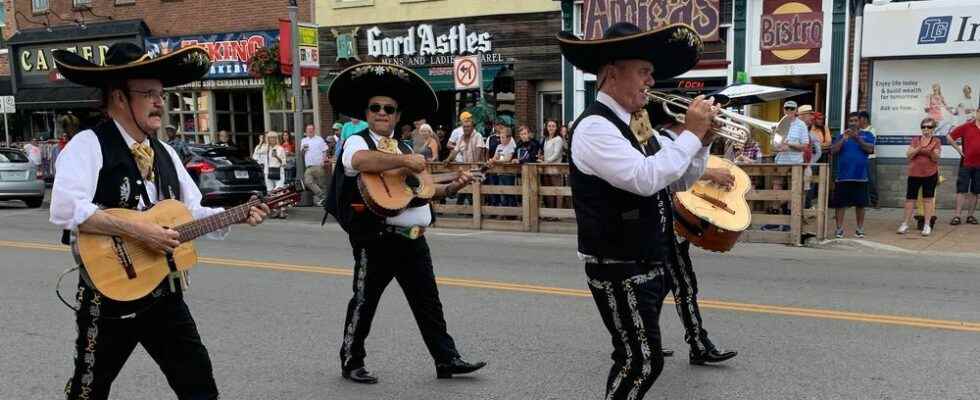 Carnival street festival parade in downtown Simcoe today