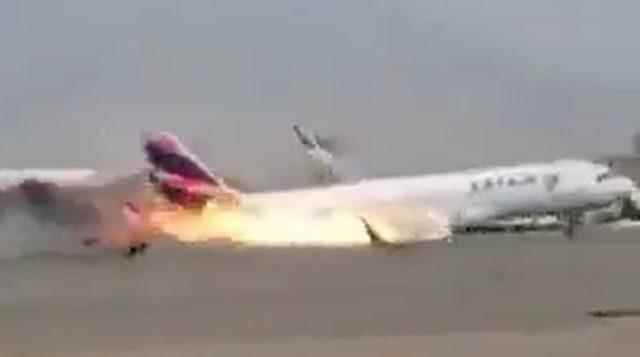 The passenger plane that landed on the runway collided with