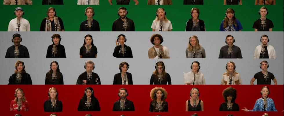 about fifty French personalities sing Baraye to support the Iranian