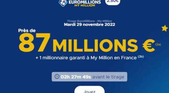 the draw for Tuesday November 29 2022 87 million euros