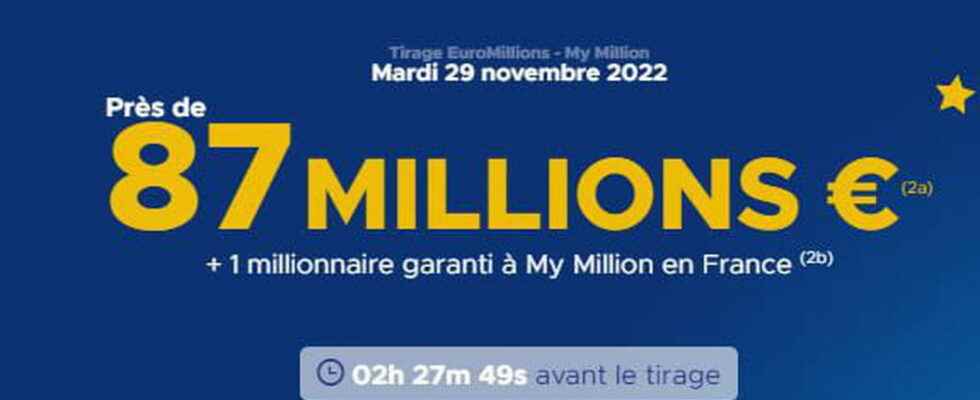 the draw for Tuesday November 29 2022 87 million euros