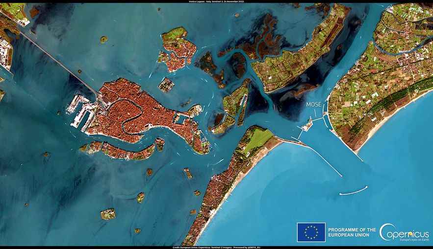 Venice satellite photo Copernicus Dam Mose Lagoon Italy