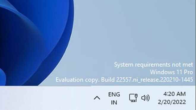 System requirements not met warning pops up for Windows 11