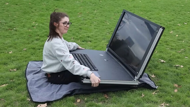 Two YouTubers built a giant laptop with a 43 inch screen