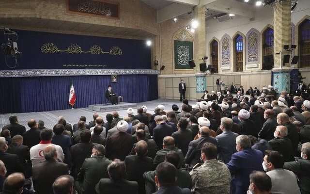 An agenda setting statement from the Iranian leader Khamenei Wearing a