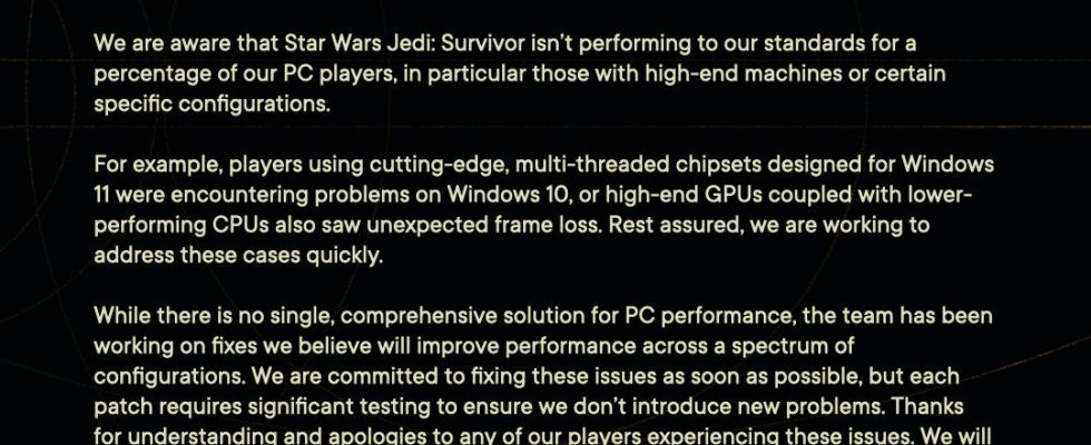 Respawn apologizes for Survivor performance issues