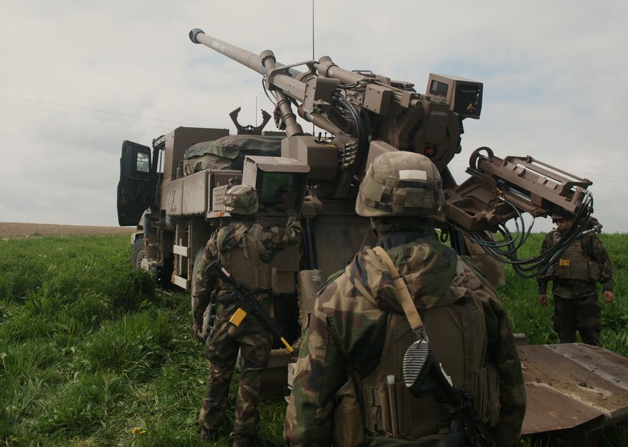 Soldiers from the 40th Artillery Regiment operating a Caesar cannon, May 2, 2023, as part of Exercise Orion-4