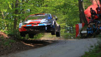 Esapekka Lappis car smoked at the finish line of the