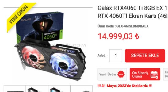 First Turkiye price for Nvidia GeForce RTX 4060 Ti 8