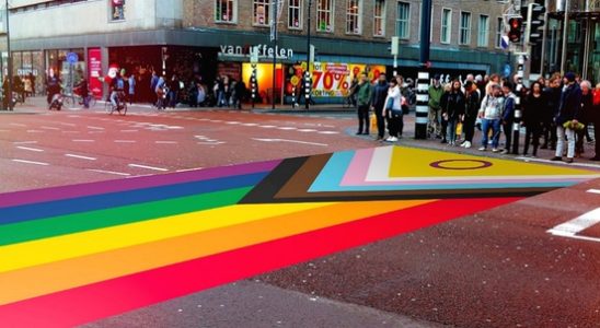 Rainbow zebra crossing in Utrecht gets update Progress Pride flag