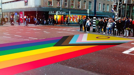 Rainbow zebra crossing in Utrecht gets update Progress Pride flag