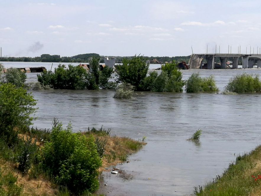 Flooded areas near the city of Kherson after the partial destruction of the Kakhovka dam in southern Ukraine on June 6, 2023