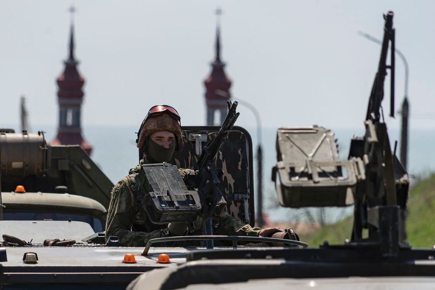 Russian soldiers in Berdyansk, April 30, 2022 in Ukraine