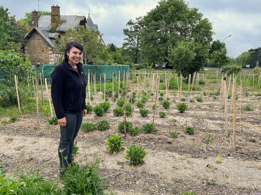 Céline Decaris on her horticultural plot in Paris, May 23, 2023.