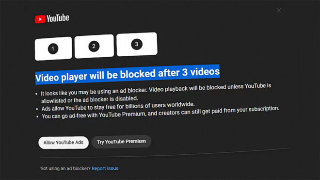 YouTube will block those who use ad blockers