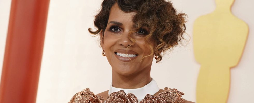 Afro cut and without make up Halle Berry appears for the