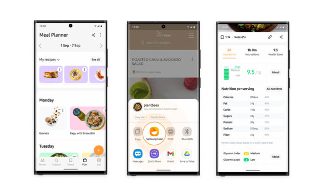 Application that offers recipes Samsung Food