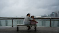 A very powerful typhoon sweeping Hong Kong and the coast