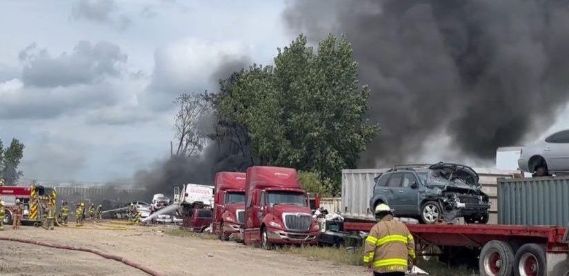 Crews battle fire at Chatham scrapyard