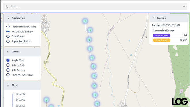 Map where you can see wind turbines and solar farms