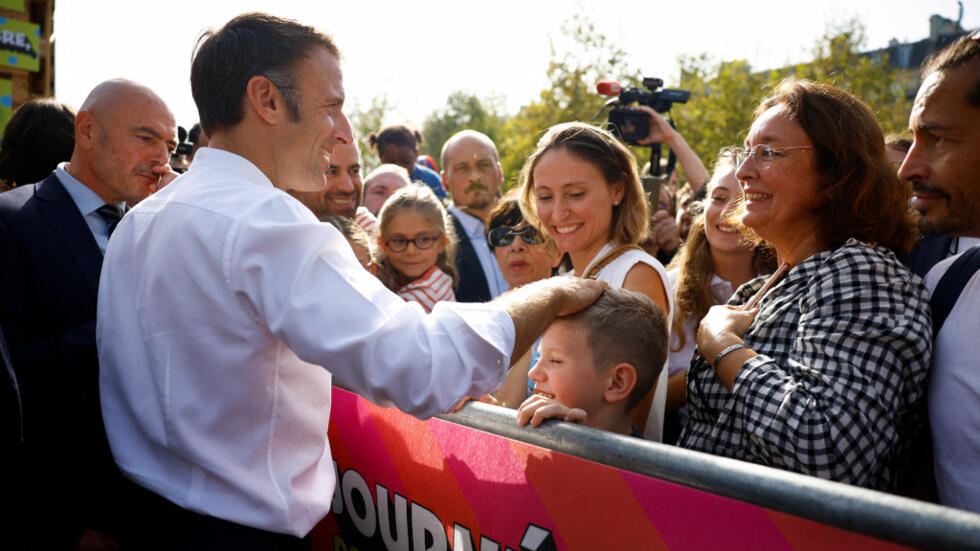 French President Emmanuel Macron during Paralympic Day, Place de la République, in Paris, October 8, 2023.