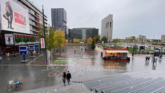 Names of Gaza victims painted on Jaarbeursplein Utrecht