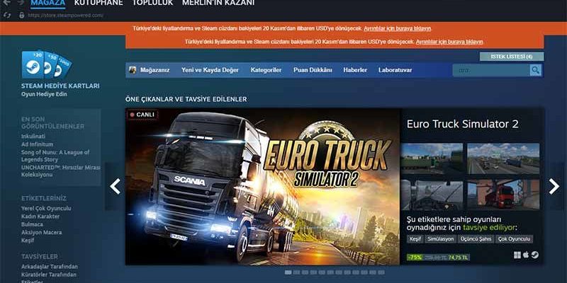 Steam Starts Selling in Dollars Again in Turkey