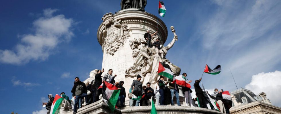 a pro Palestinian rally in Paris to say stop the massacre