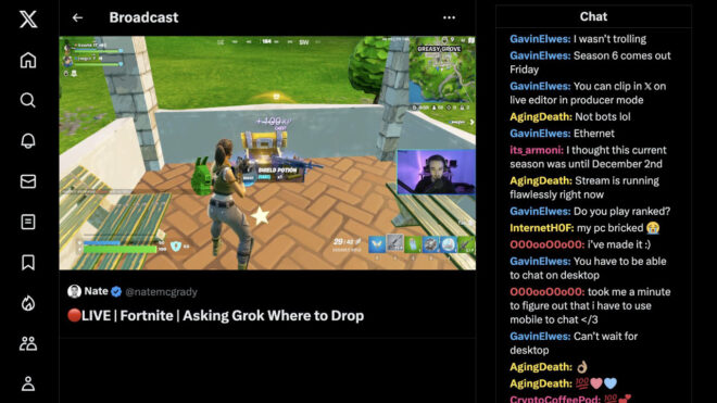 Chat section added to X based live streams