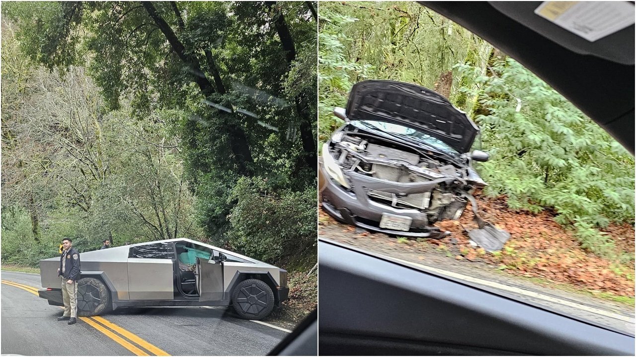 Tesla Cybertruck and Toyota Corolla Collided