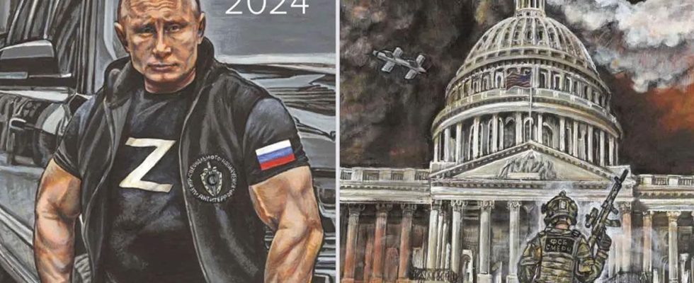 The Russian war calendar shows Putin as a muscular man