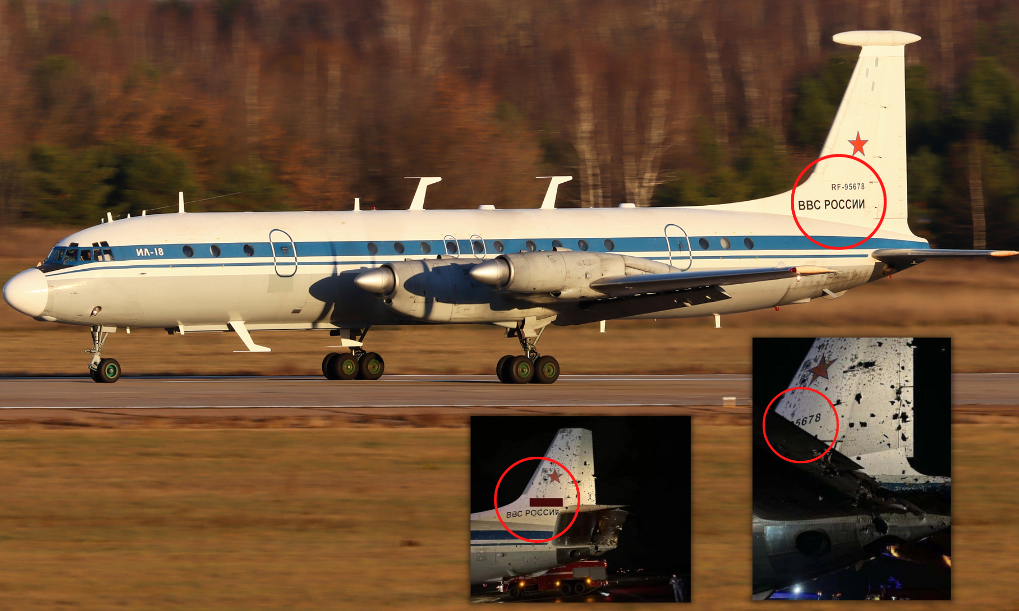 The registration visible in the photos of the damaged fin seems to correspond with this model of Il-22.