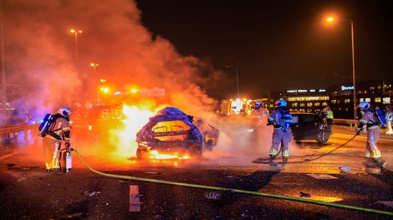 Several vehicles on fire after a major accident on the