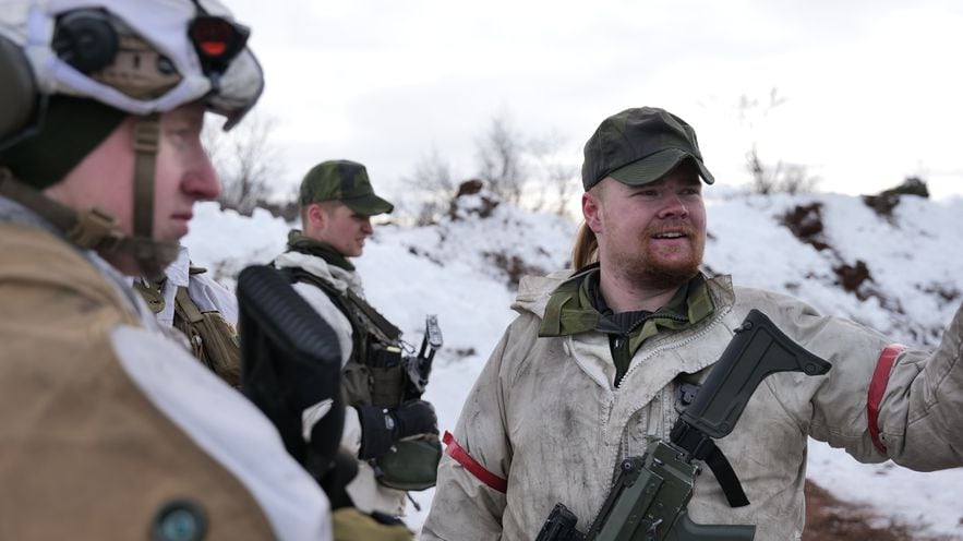 Swedish soldier Juhani Ahokas, driver of a CV-90 armored personnel carrier, in Finnmark (Norway) during the Nordic Response 24 exercise, March 12, 2024