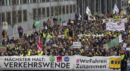 in Germany trade unionists and climate activists demonstrate side by