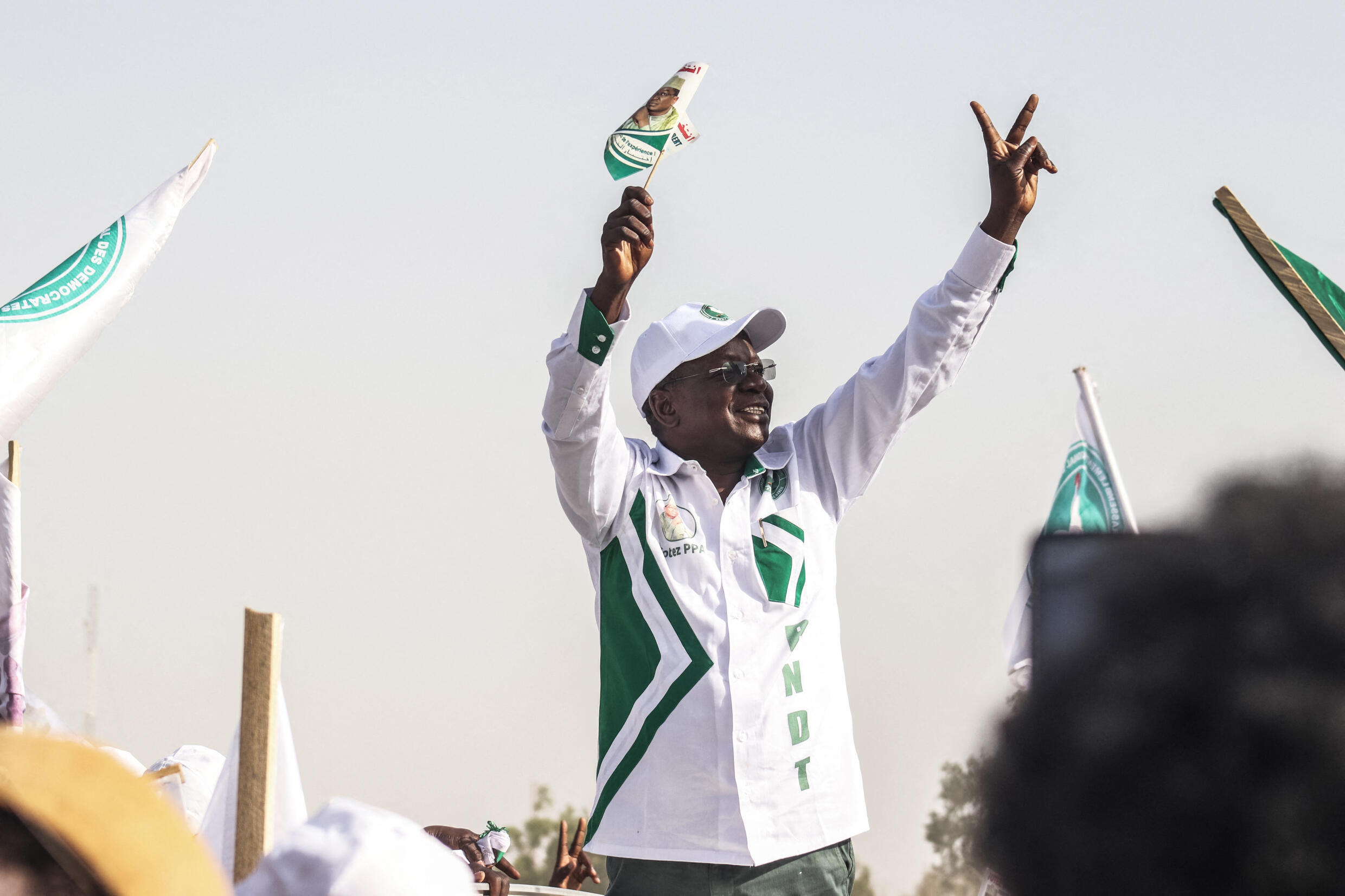 Chadian presidential candidate Albert Pahimi Padacké, during an electoral rally in Ndjamena on April 16, 2024.