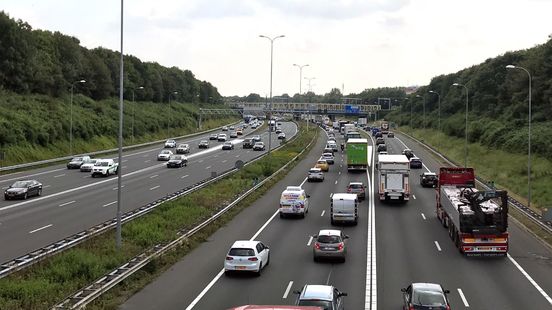 Busy morning rush hour two lanes closed and hourly traffic