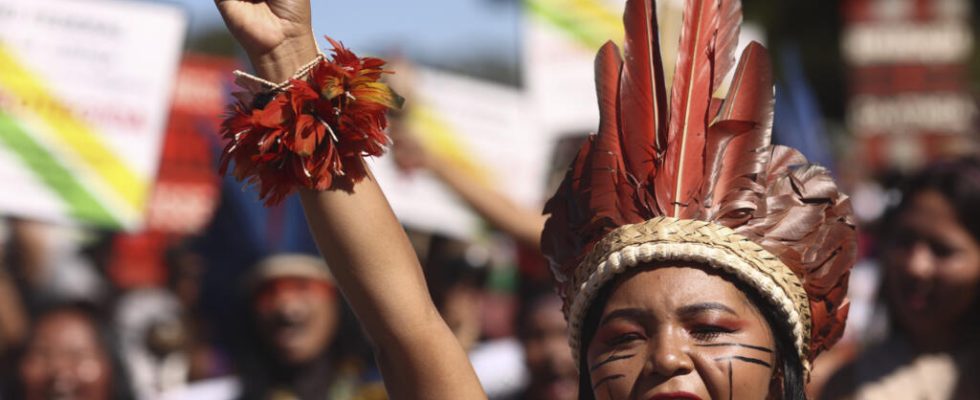 thousands of indigenous people demonstrate for the protection of their