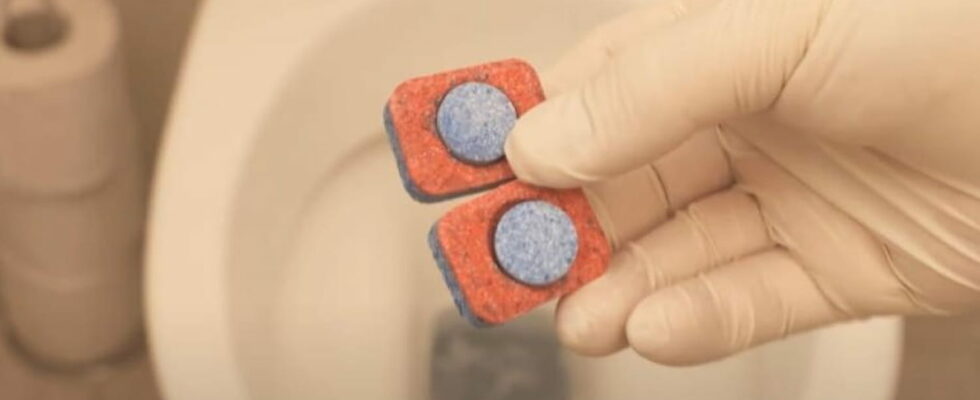 He puts dishwasher tablets in the toilet heres what