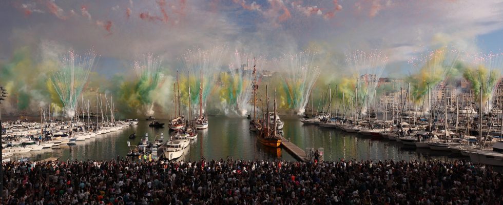 in Marseille the ceremony welcoming the Olympic flame