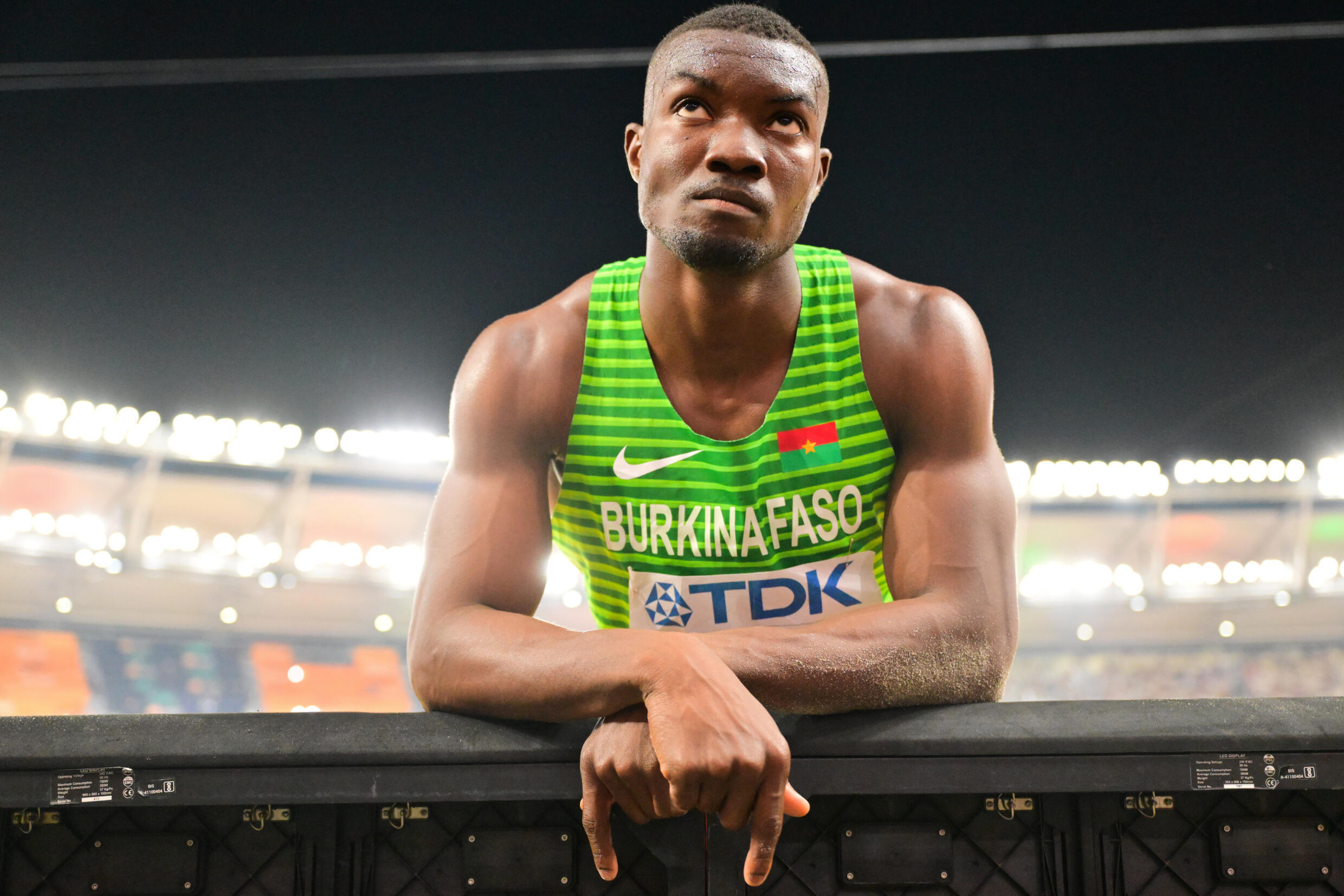 Hugues Fabrice Zango during the triple jump final at the World Athletics Championships in Budapest which the Burkinabè athlete won on August 21, 2023