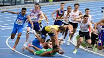 A Swedish runner was injured in a mass crash at