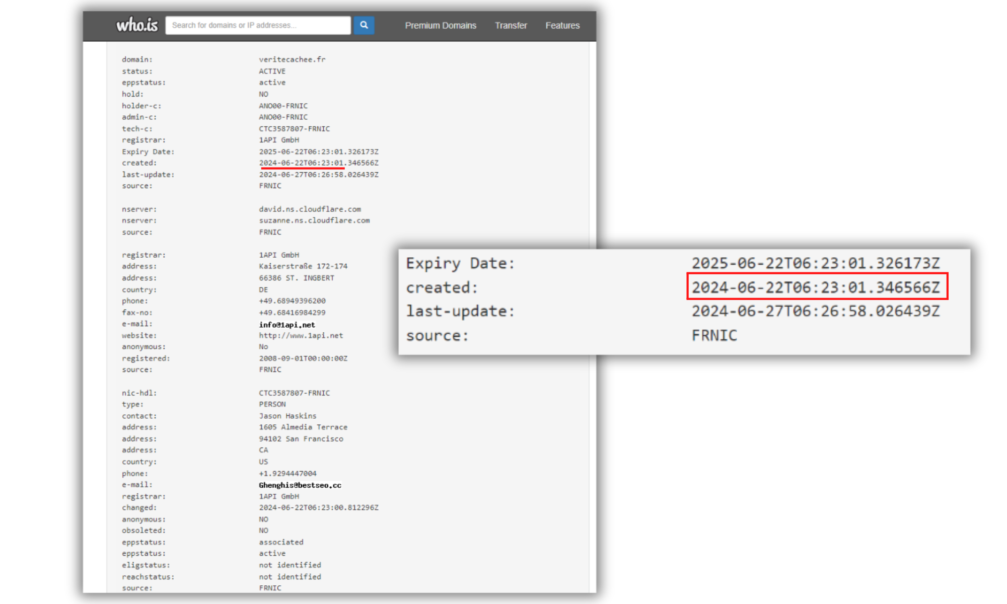 The date the domain name was registered is an important indicator.